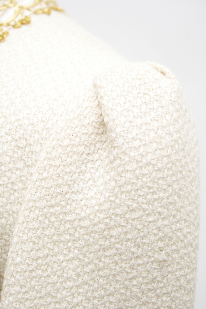 Vintage Chanel-Style Ivory and Gold Women's Skirt Suit