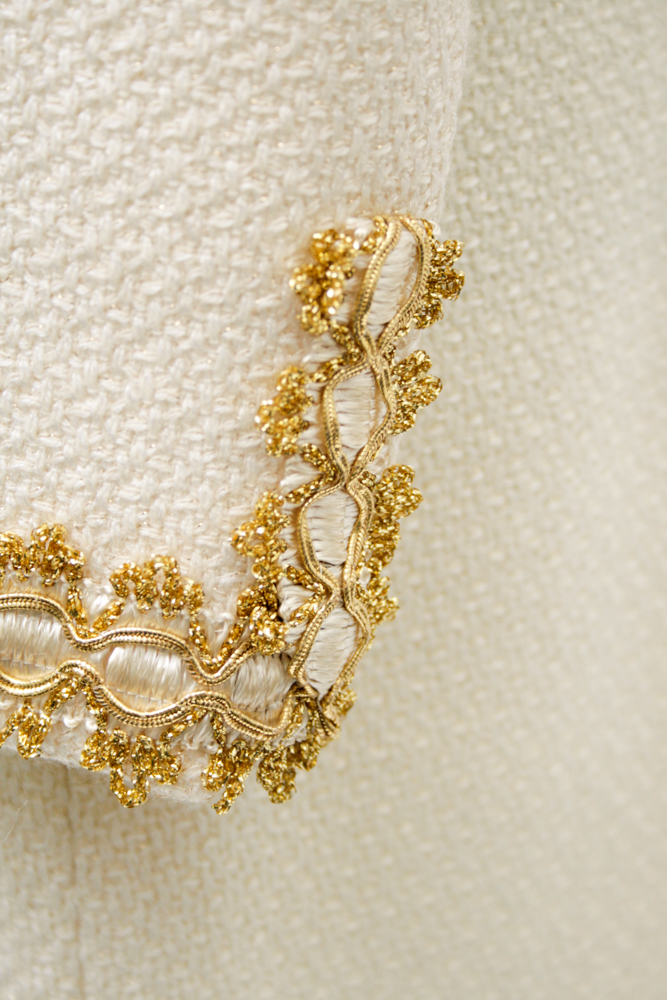 Vintage Chanel-Style Ivory and Gold Women's Skirt Suit