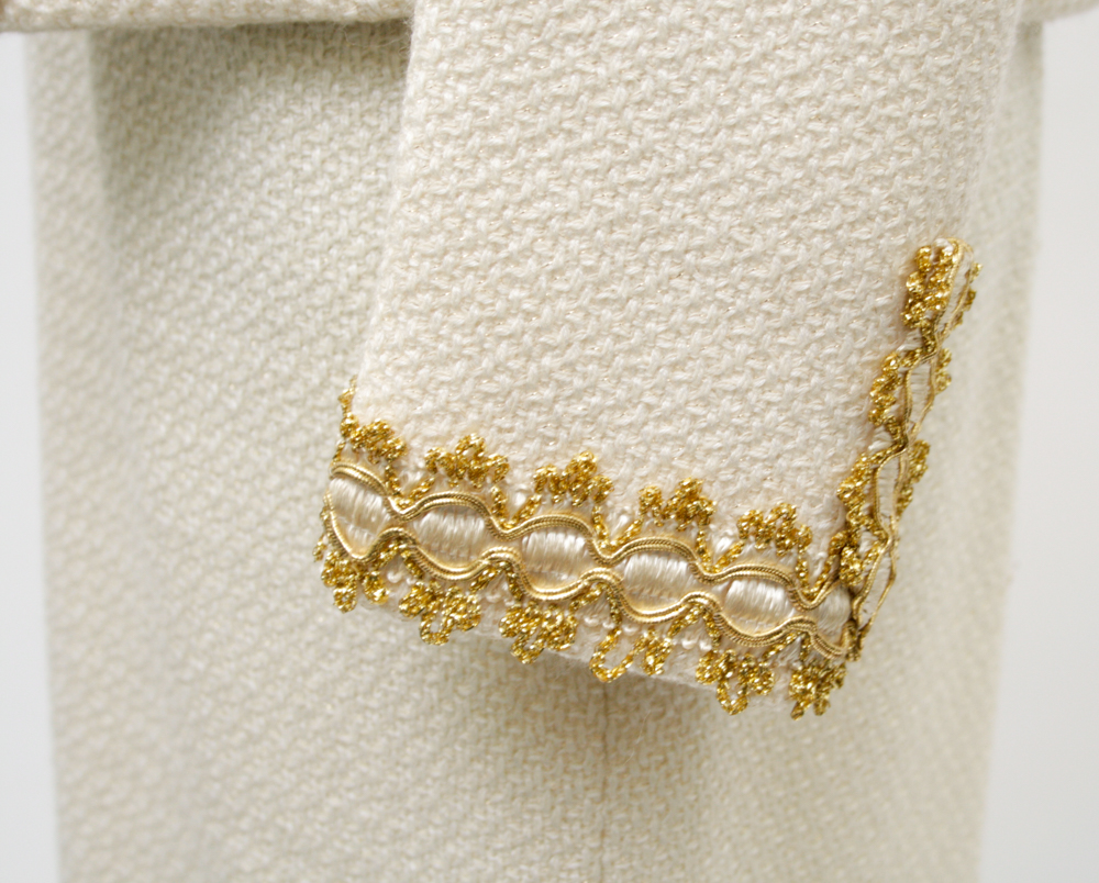 Vintage Chanel-Style Ivory and Gold Women's Skirt Suit