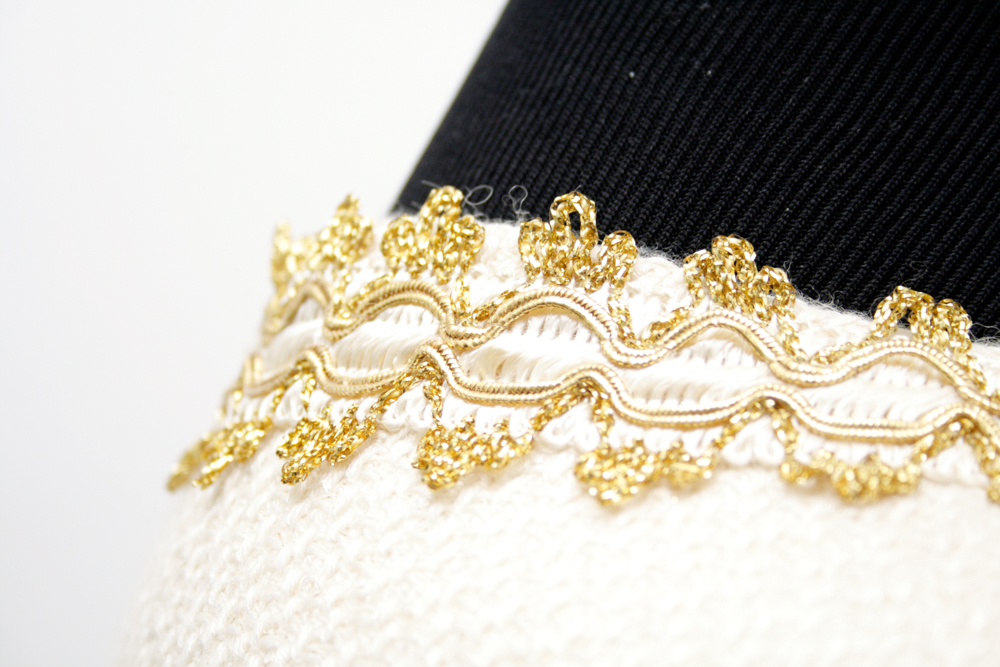 Vintage Chanel-Style Ivory and Gold Women's Skirt Suit