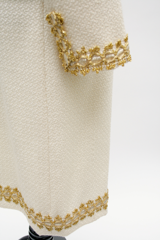 Vintage Chanel-Style Ivory and Gold Women's Skirt Suit