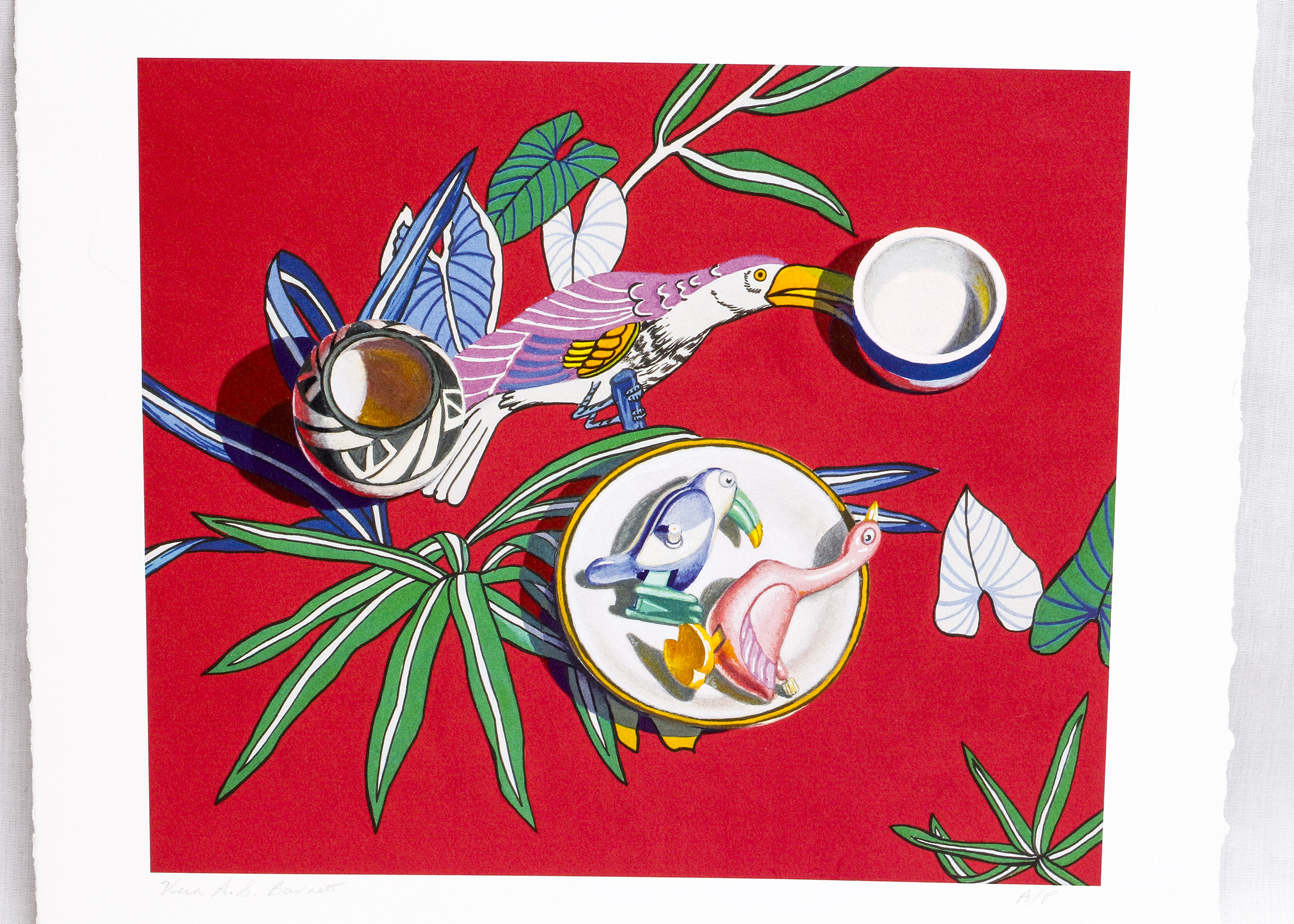 Artist Proof by Vera Barnett Titled "Red With Wind Up Toys"