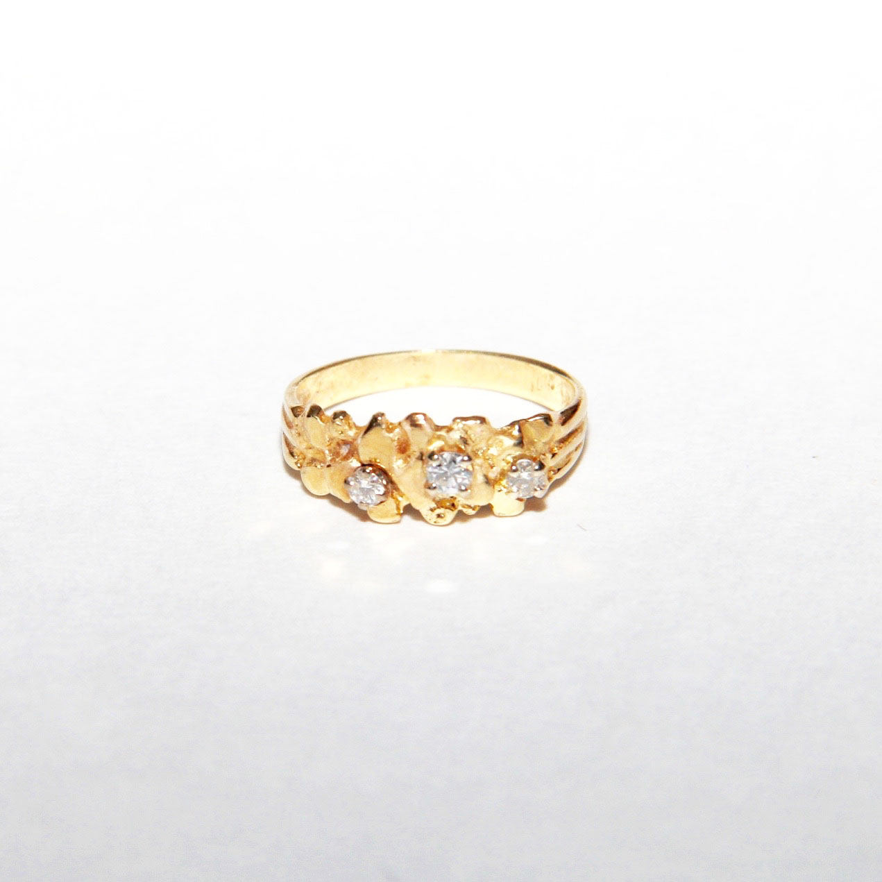 14K Yellow Gold Nugget Ring with Diamonds