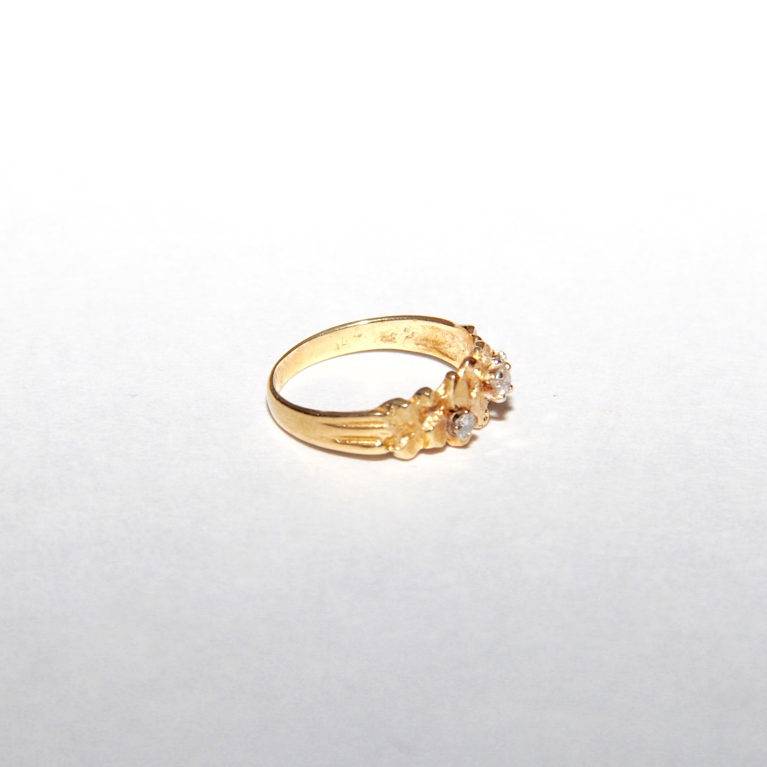 14K Yellow Gold Nugget Ring with Diamonds