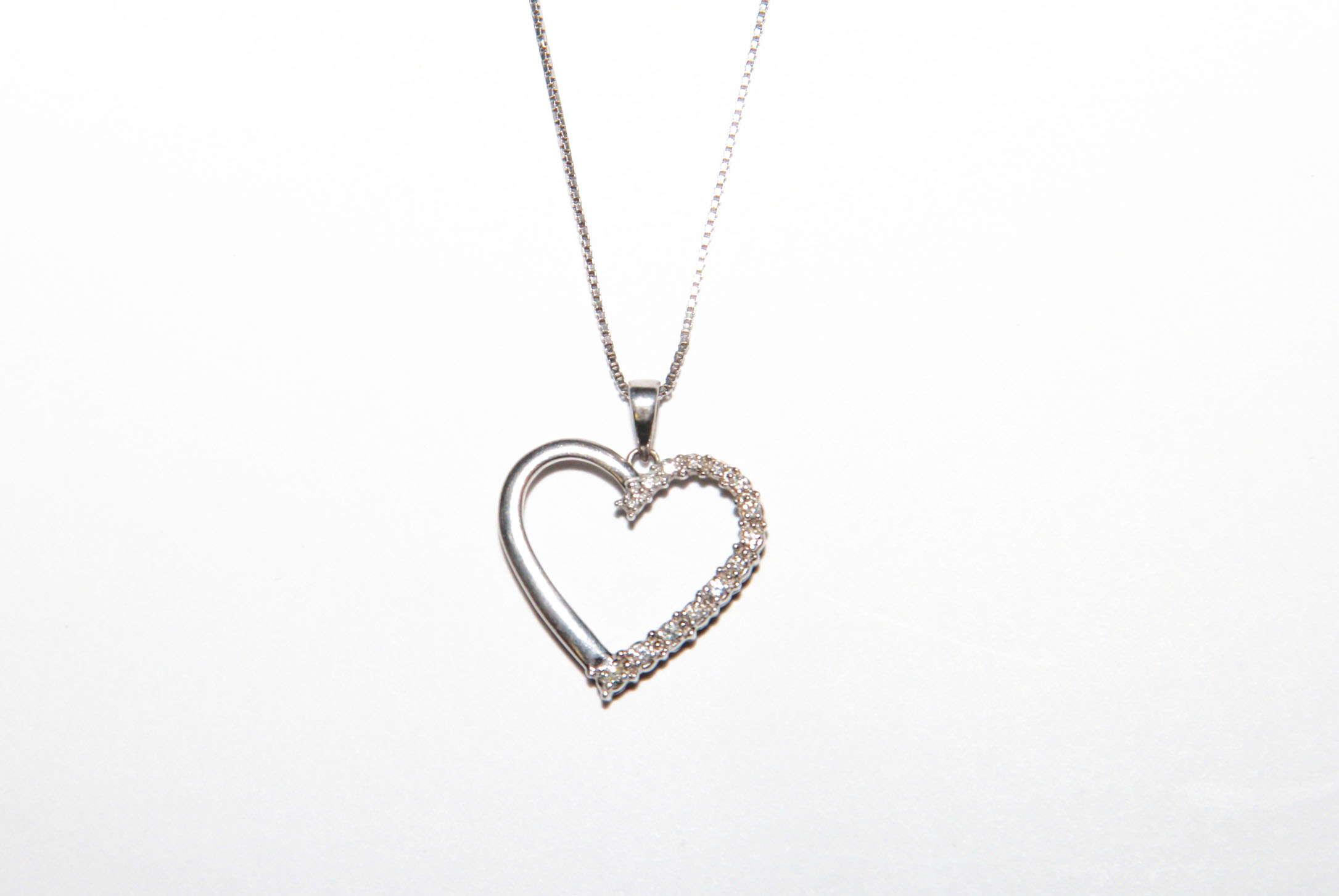 Sterling Heart Pendant with Diamonds Necklace