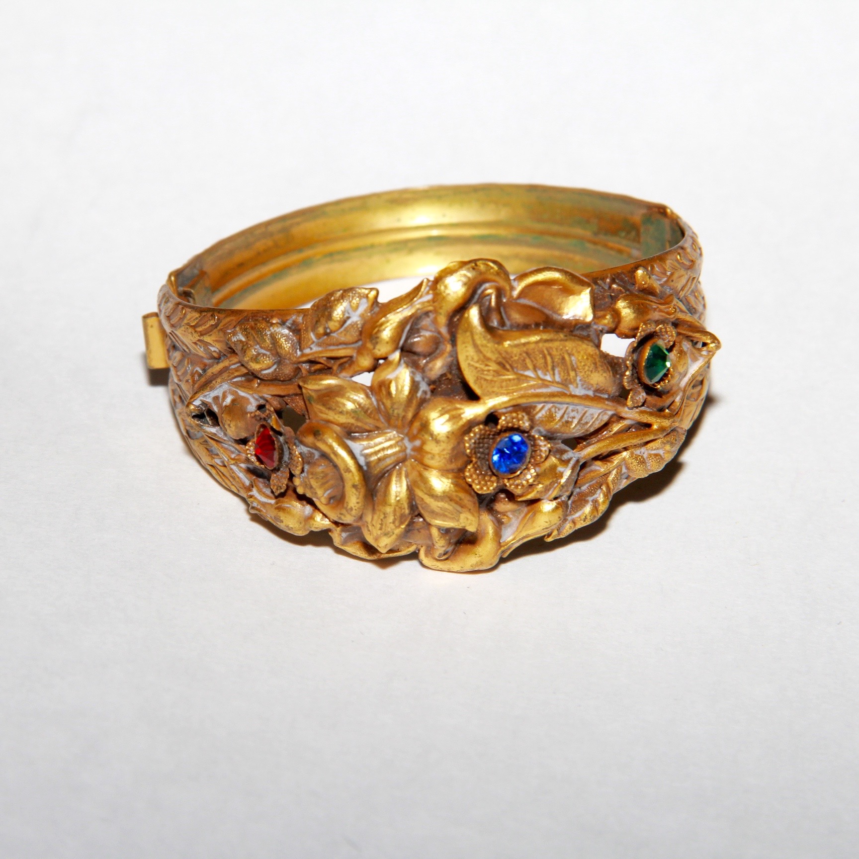 Brass Bangle with Colored Glass Stones