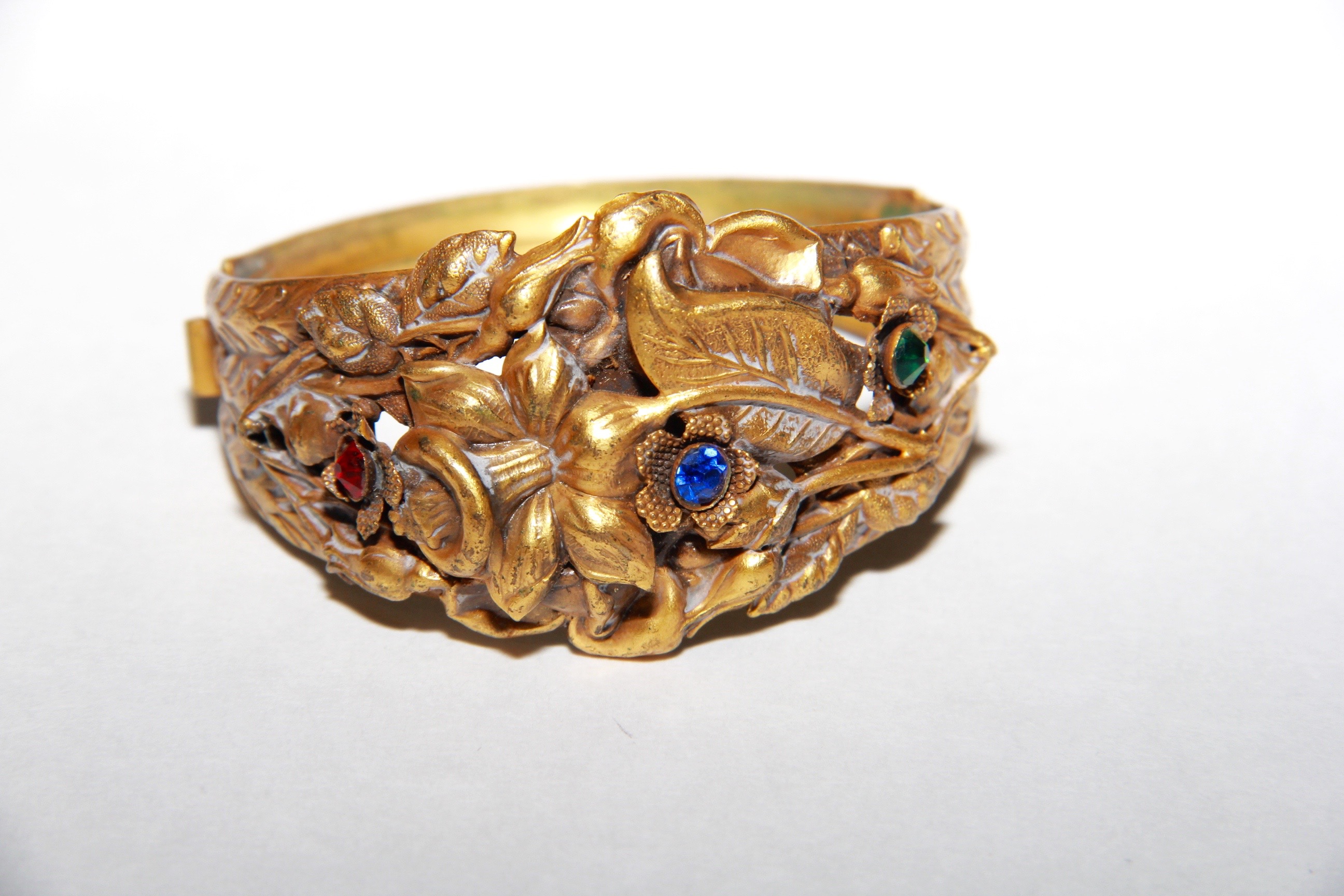 Brass Bangle with Colored Glass Stones