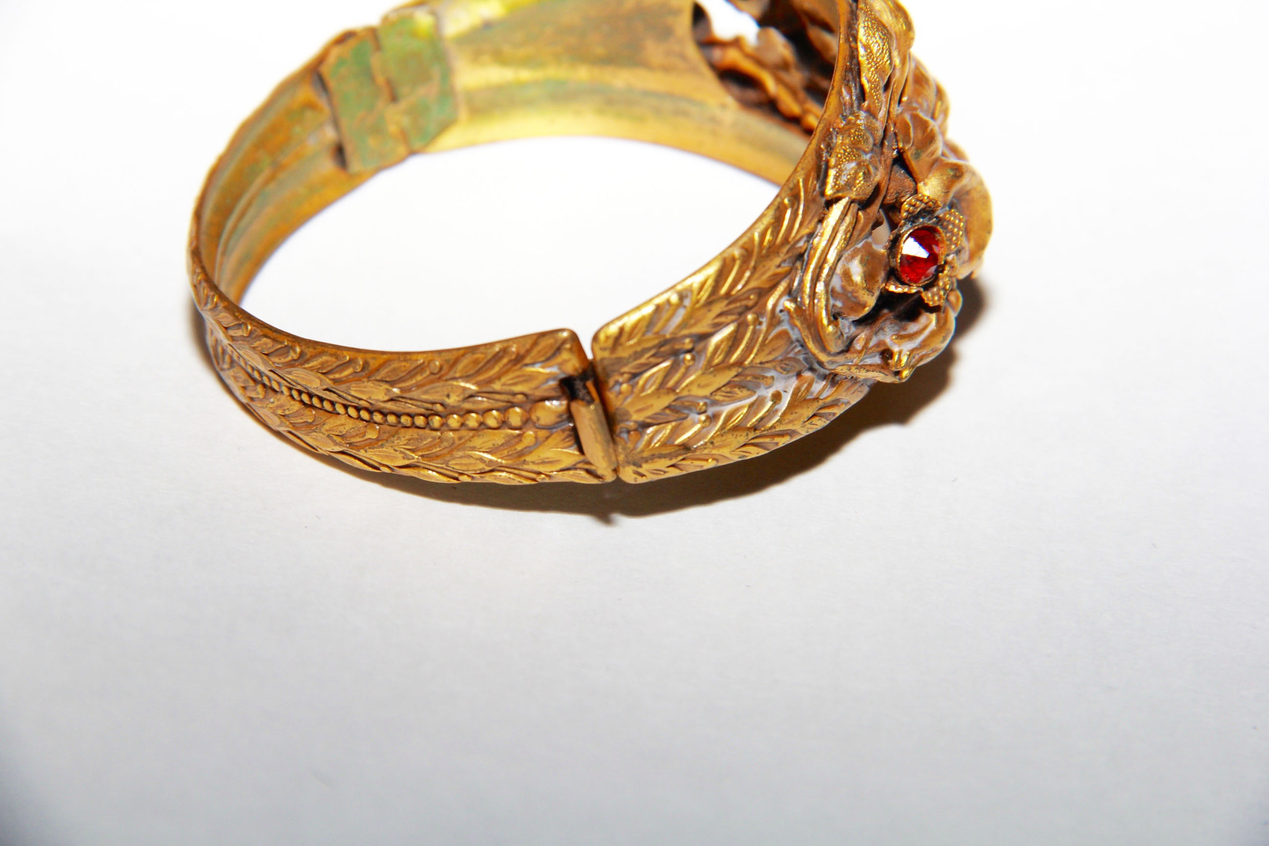 Brass Bangle with Colored Glass Stones