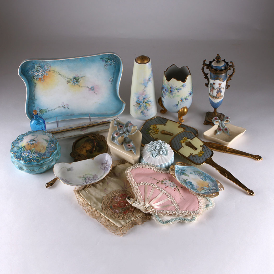 Vintage Vanity Tabletop Hand Painted Pieces