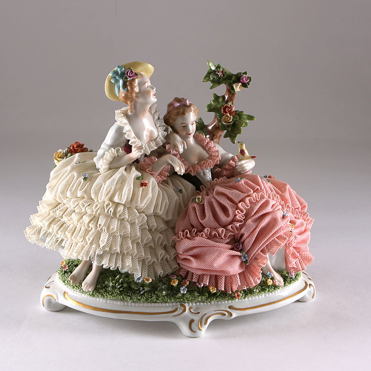 Unterweissbach Germany Dresden Lace Porcelain Ladies Figurine