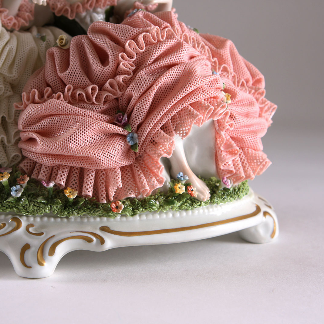 Unterweissbach Germany Dresden Lace Porcelain Ladies Figurine