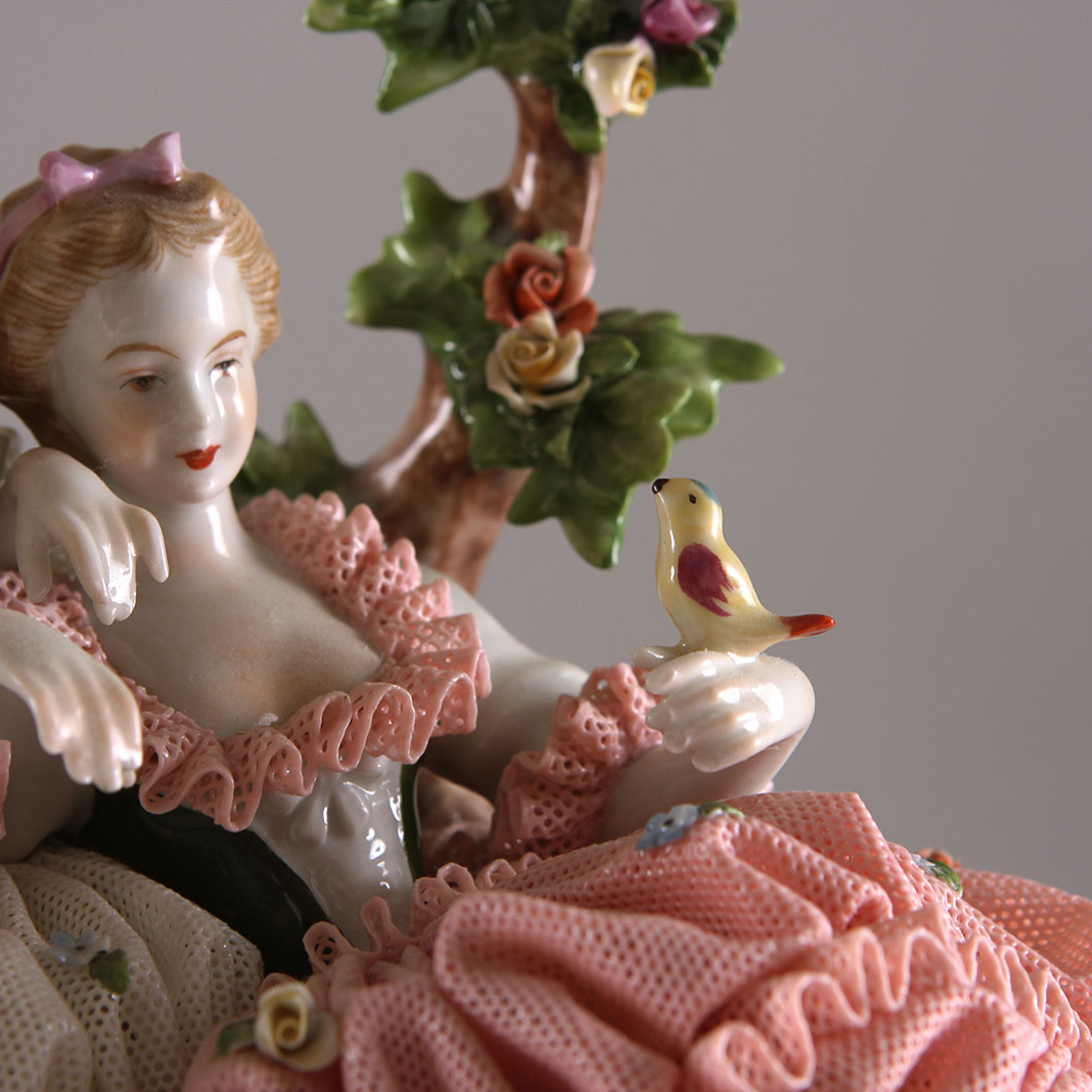 Unterweissbach Germany Dresden Lace Porcelain Ladies Figurine