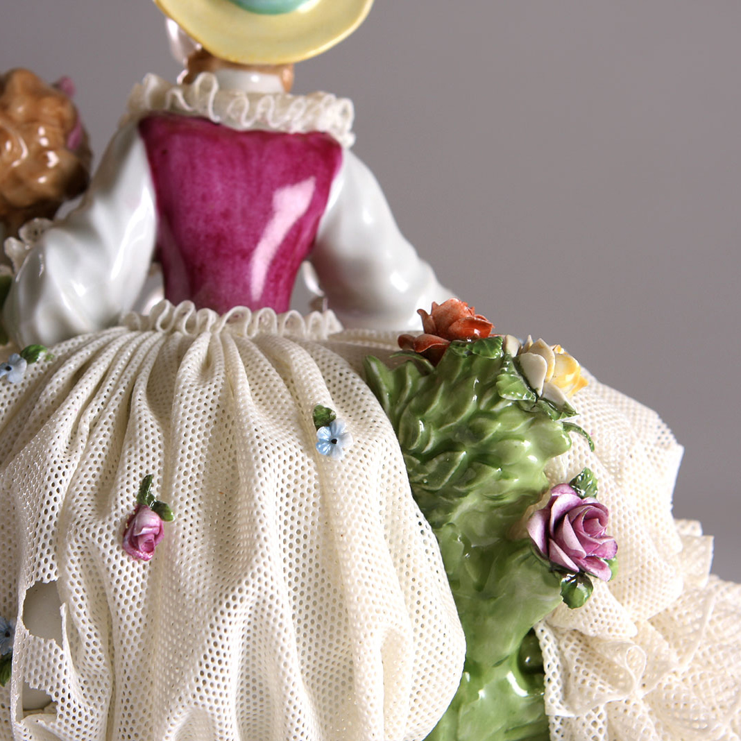 Unterweissbach Germany Dresden Lace Porcelain Ladies Figurine