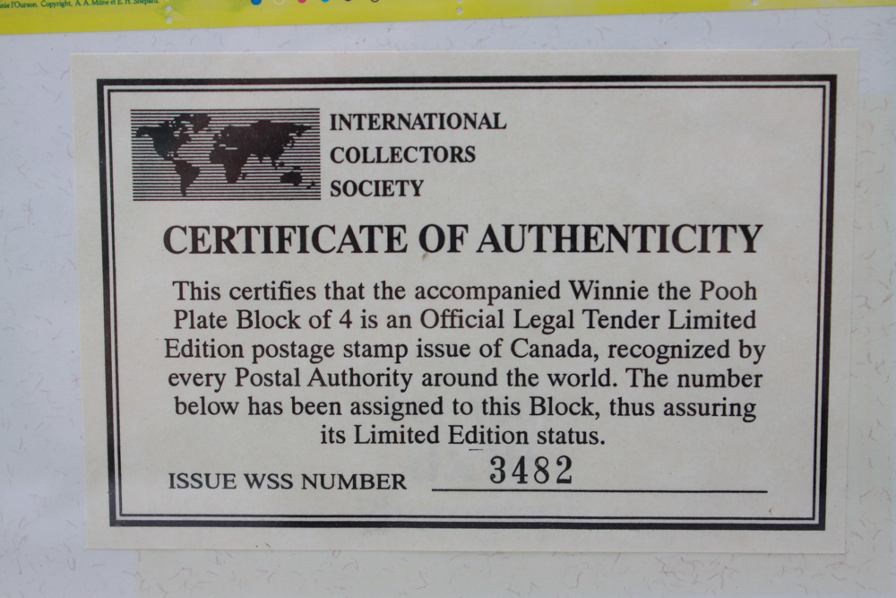 Framed Disney "Winnie the Pooh" Commemorative Canadian Stamp Set