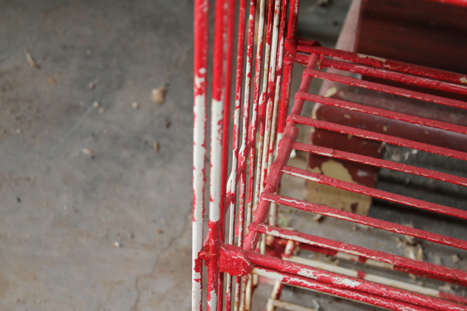 Red Shelf, Vintage Wood Case, Brass Decorative Can