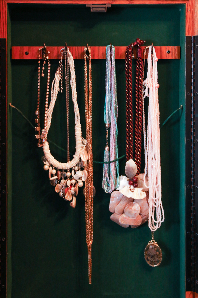 Oak Jewelry Cabinet and Fashion Jewelry