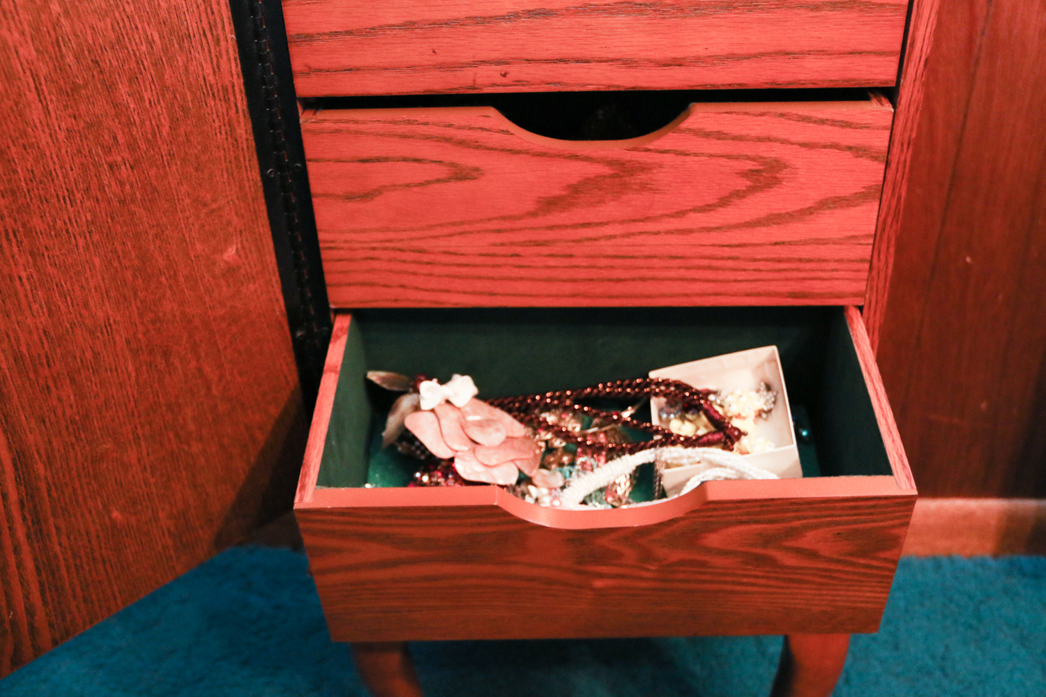 Oak Jewelry Cabinet and Fashion Jewelry