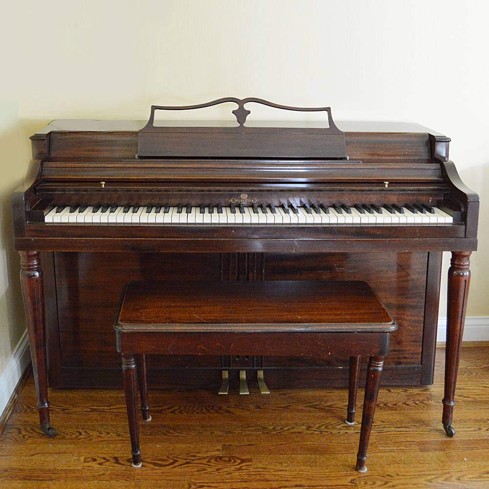 Vintage Wurlitzer Spinet Piano in Mahogany