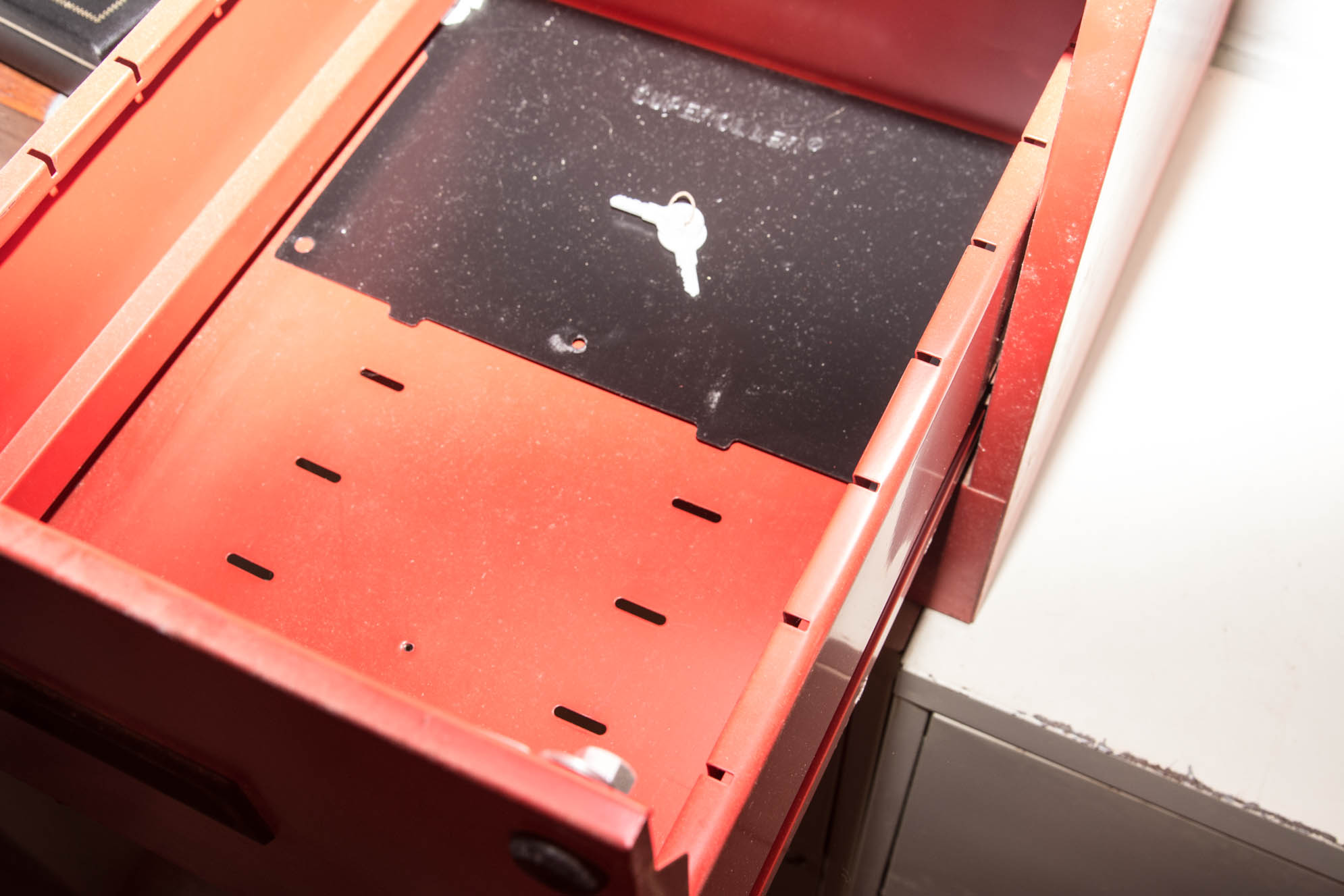 Black and Red Metal Filing Cabinet by HDN