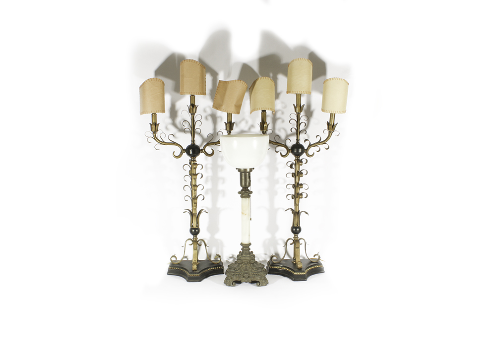 Pair of Acanthus Lamps with One Candlestick Lamp