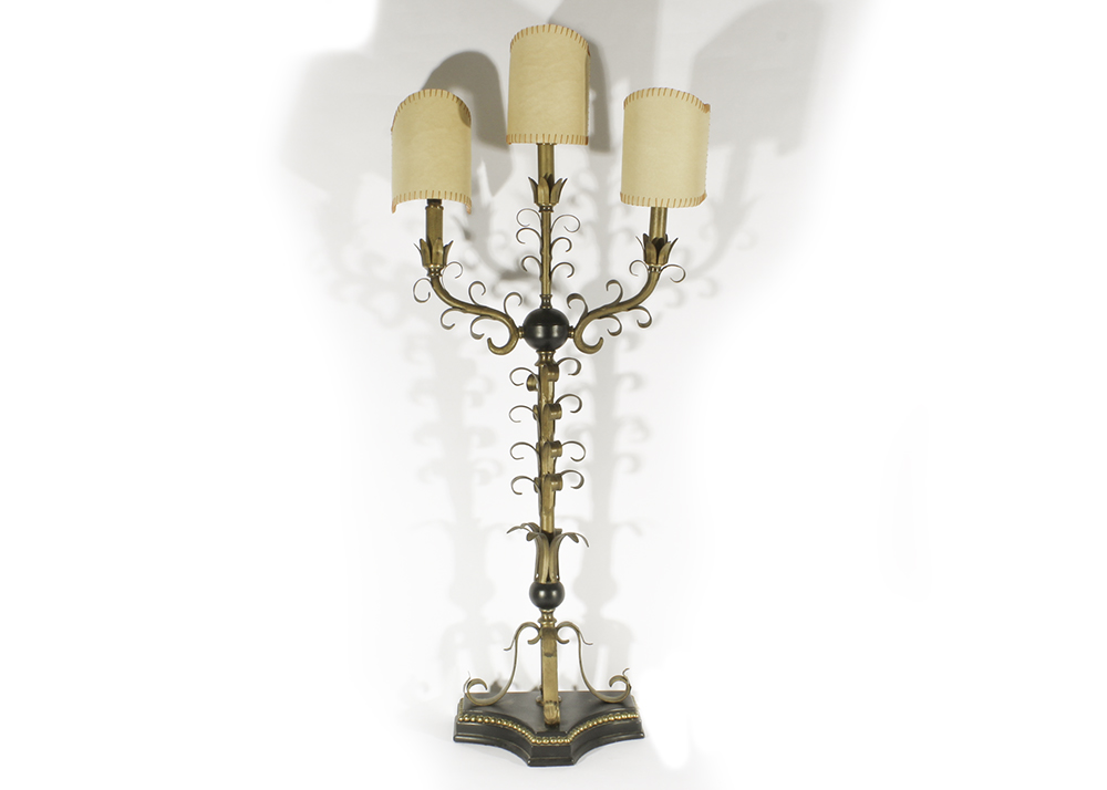 Pair of Acanthus Lamps with One Candlestick Lamp