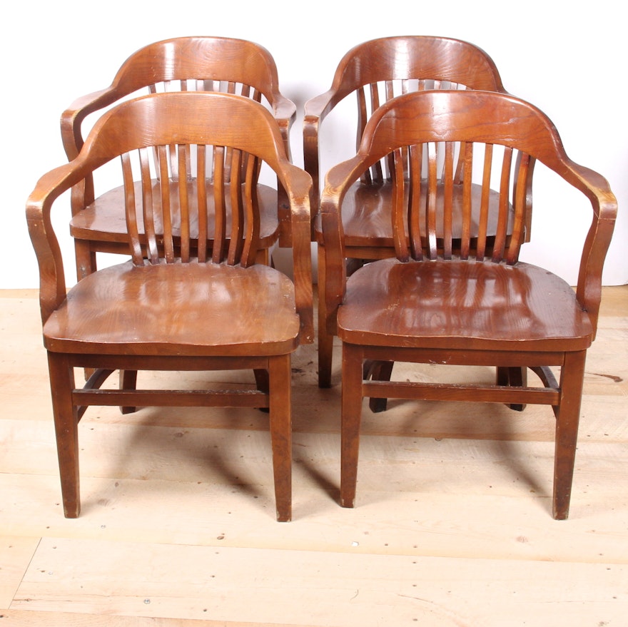 Collection of Four Oak Banker Chairs