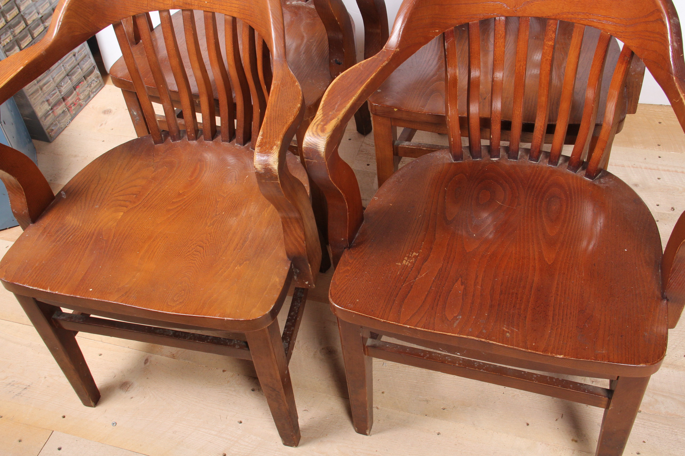 Collection of Four Oak Banker Chairs