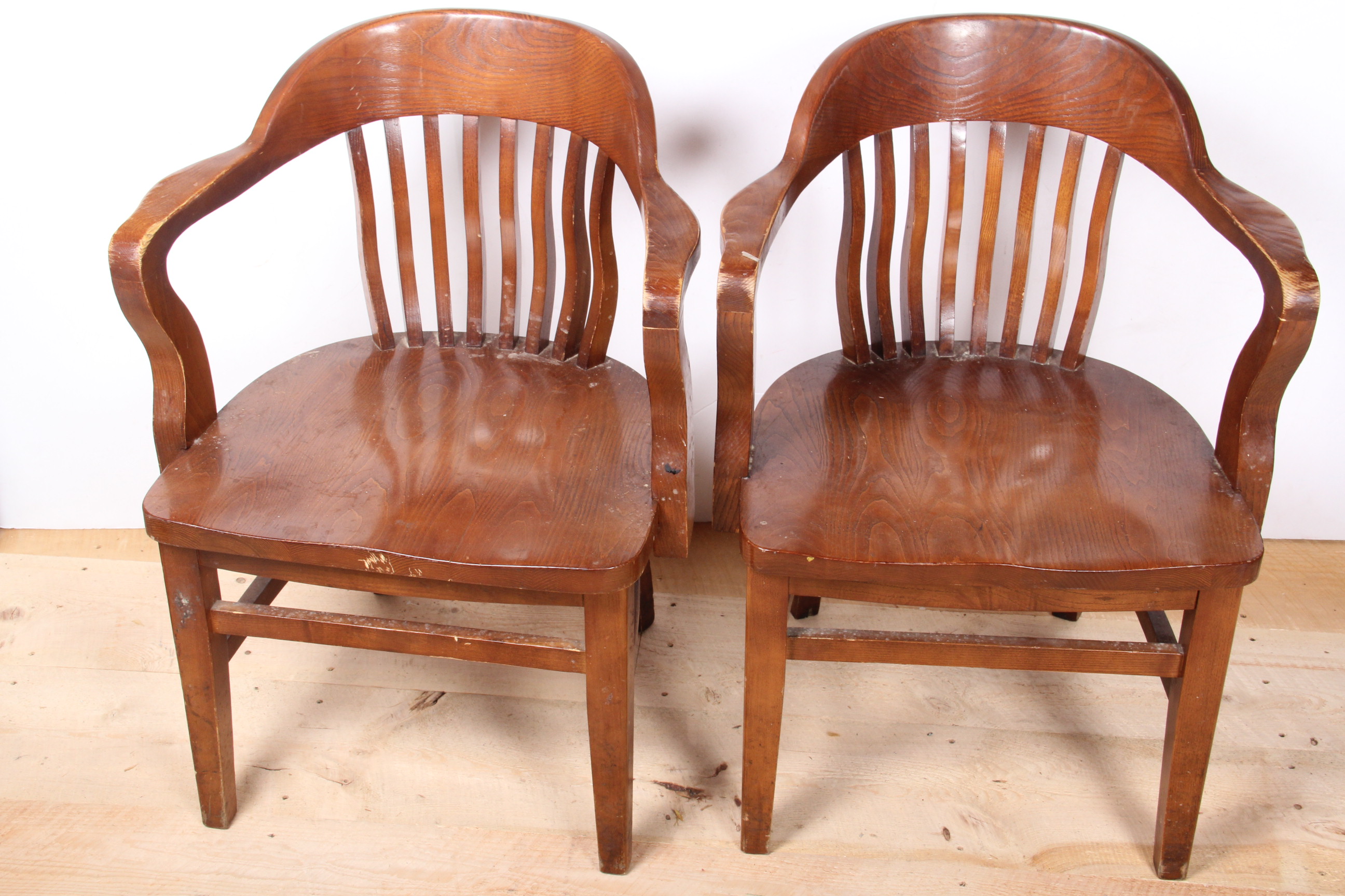 Collection of Four Oak Banker Chairs