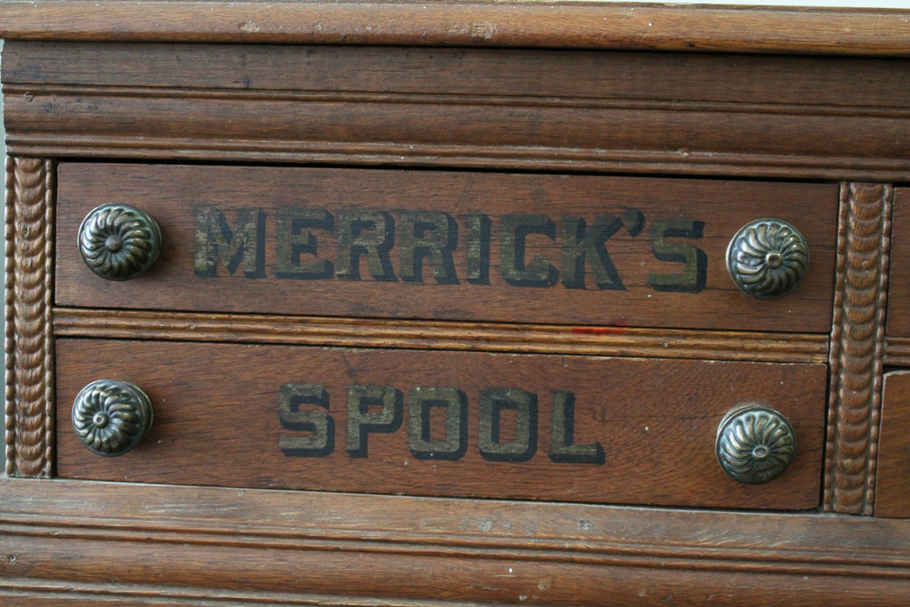 Antique Merricks Spool Cabinet on Singer Sewing Machine Base