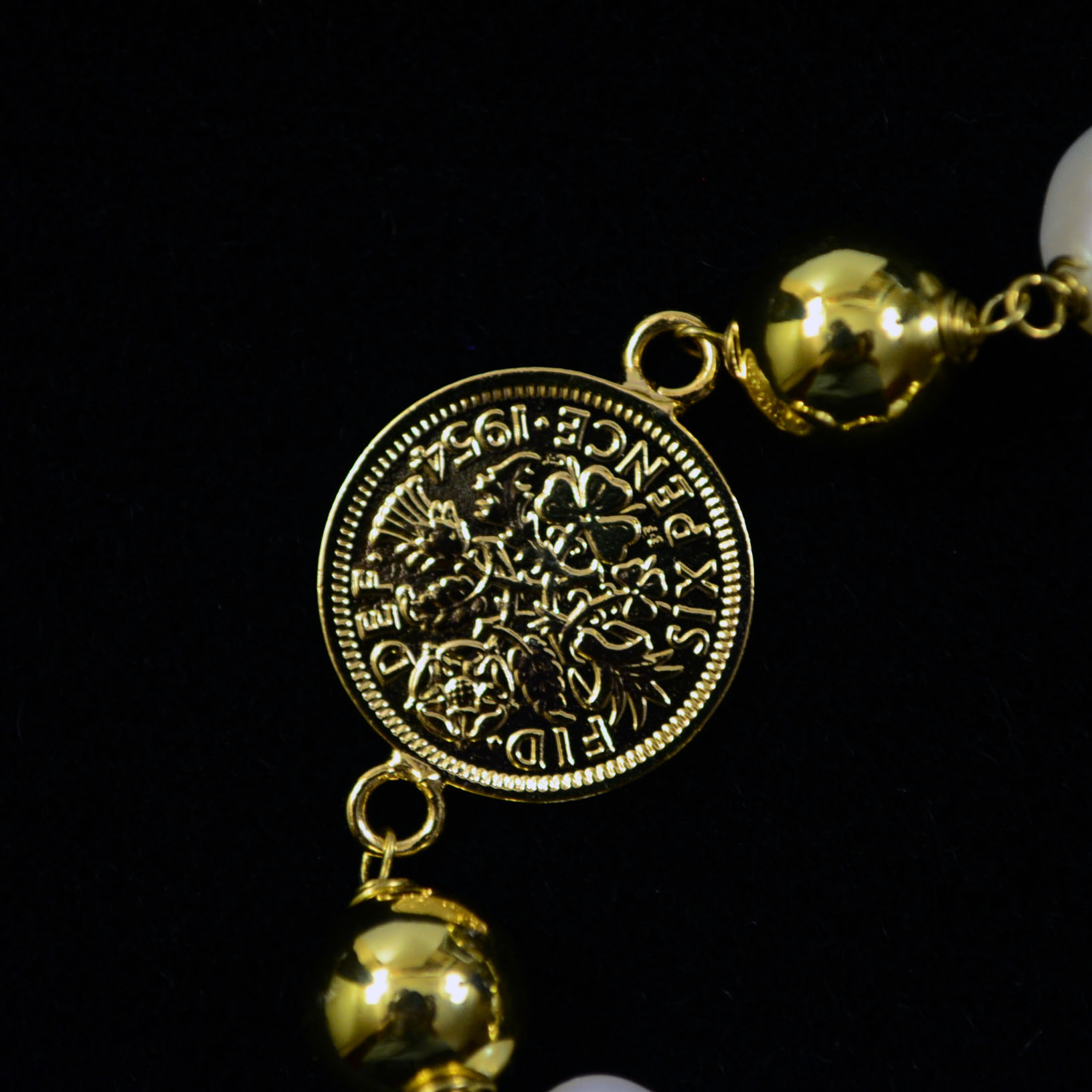 Gilded Sterling Silver Coin and Pearl Bracelet