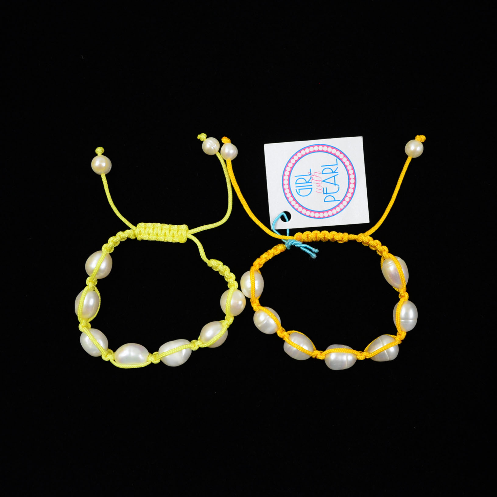 Yellow Paracord Bracelets with Baroque Pearls