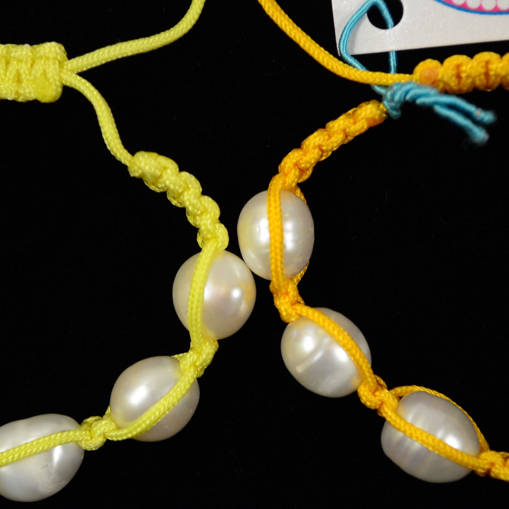 Yellow Paracord Bracelets with Baroque Pearls