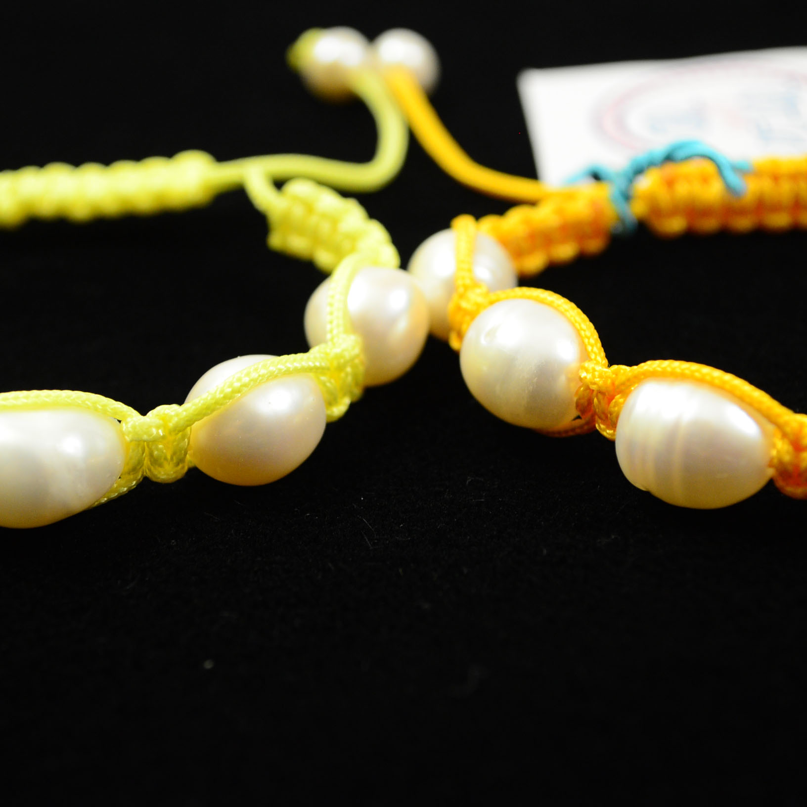 Yellow Paracord Bracelets with Baroque Pearls