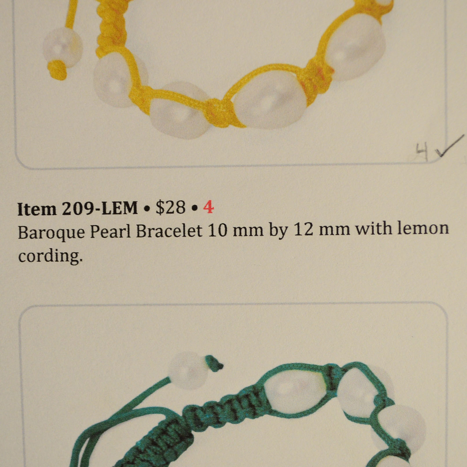 Yellow Paracord Bracelets with Baroque Pearls