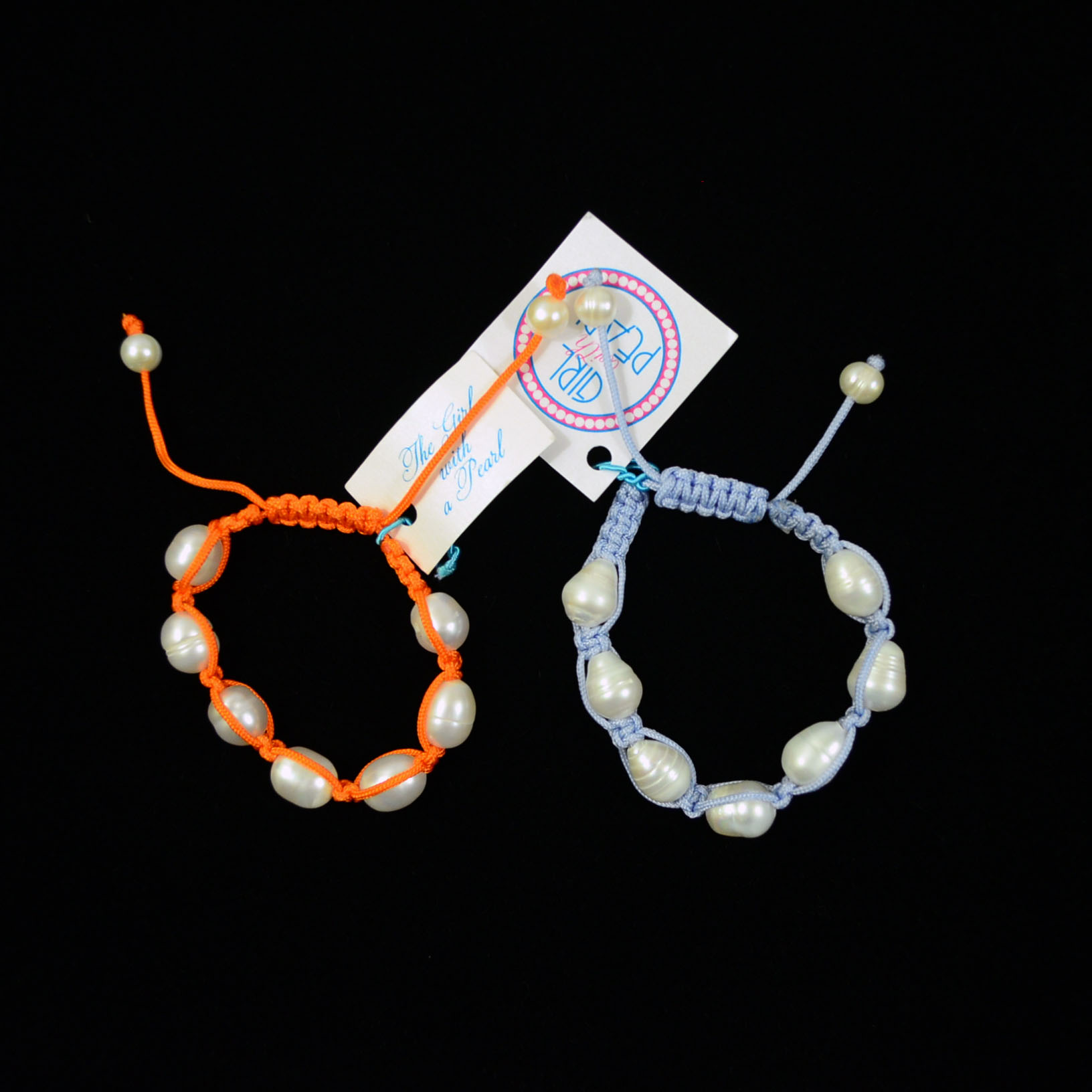 Orange and Sky Blue Paracord Bracelets with Baroque Pearls