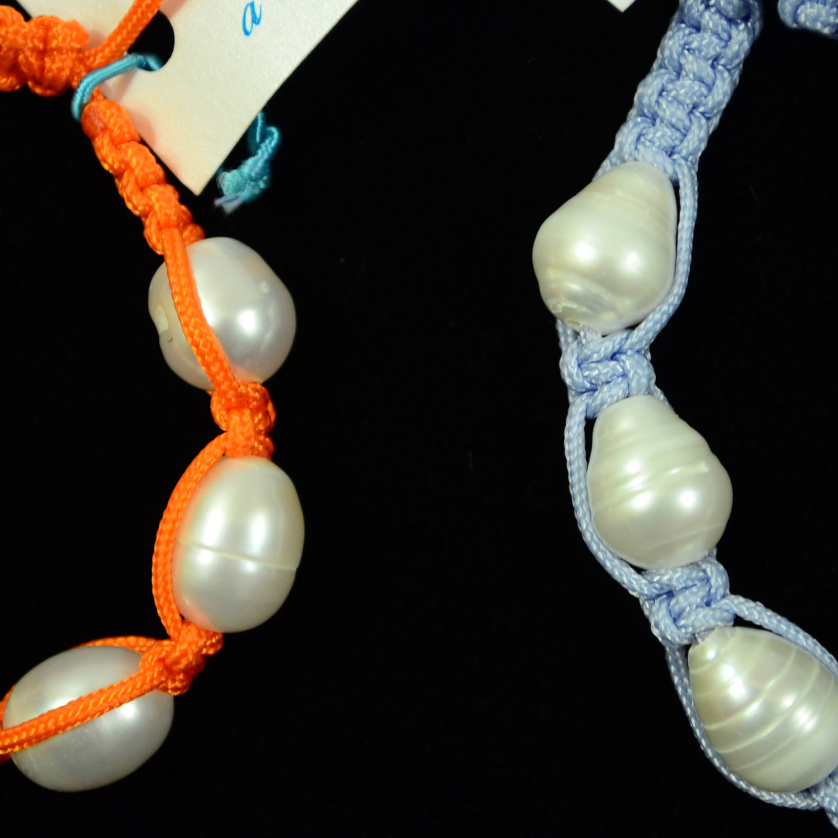 Orange and Sky Blue Paracord Bracelets with Baroque Pearls