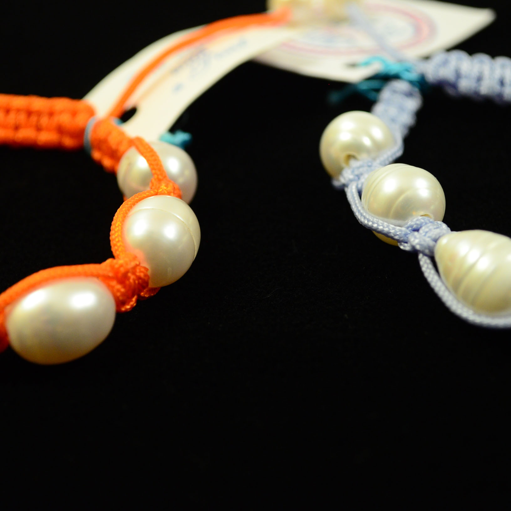 Orange and Sky Blue Paracord Bracelets with Baroque Pearls