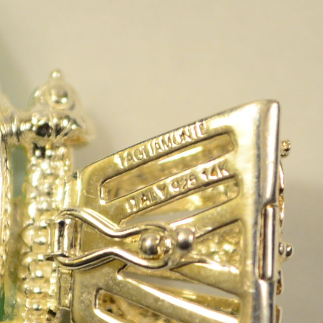 Sterling Silver and 14K Yellow Gold Green Glass Intaglio Pendant