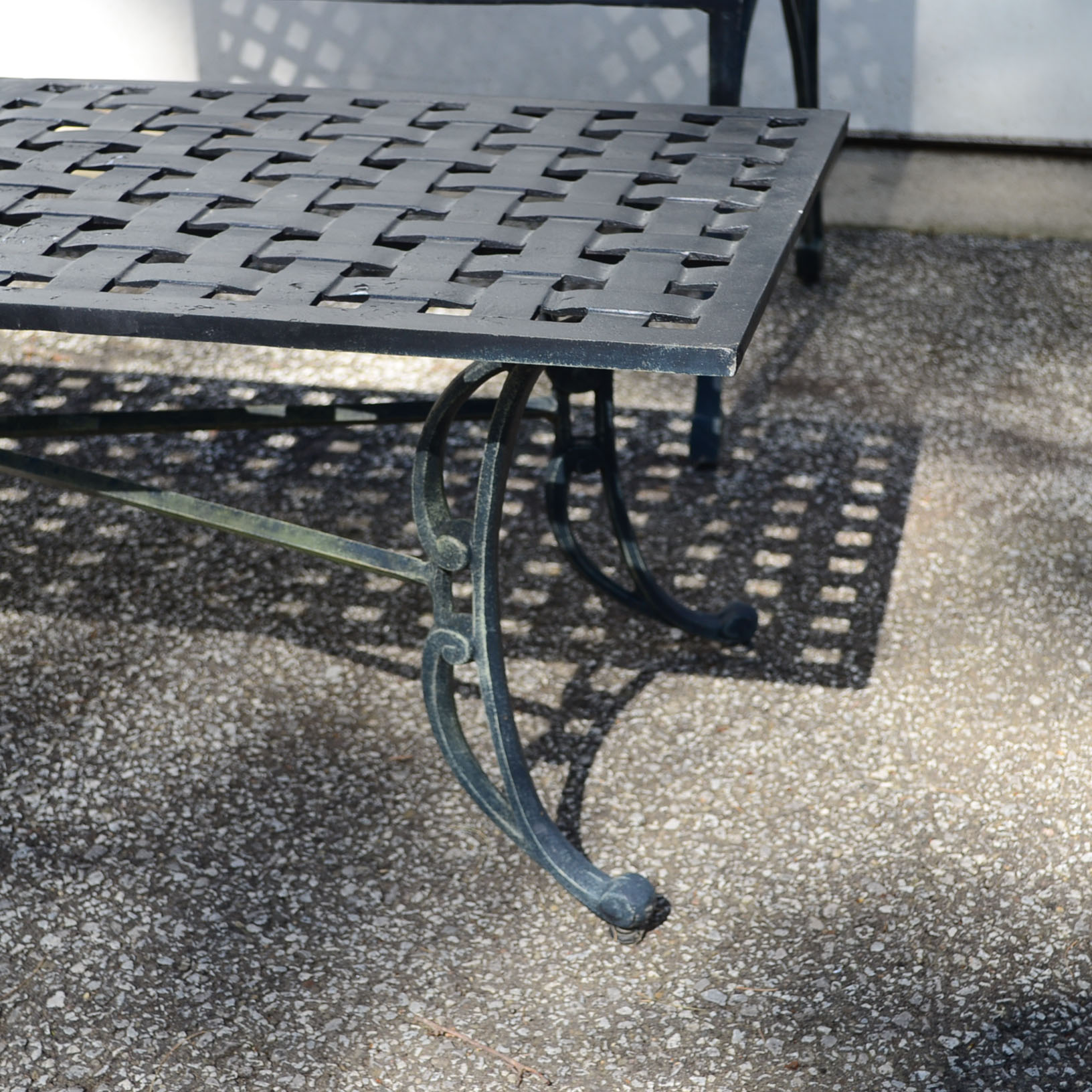 Black Metal Garden Bench and Table