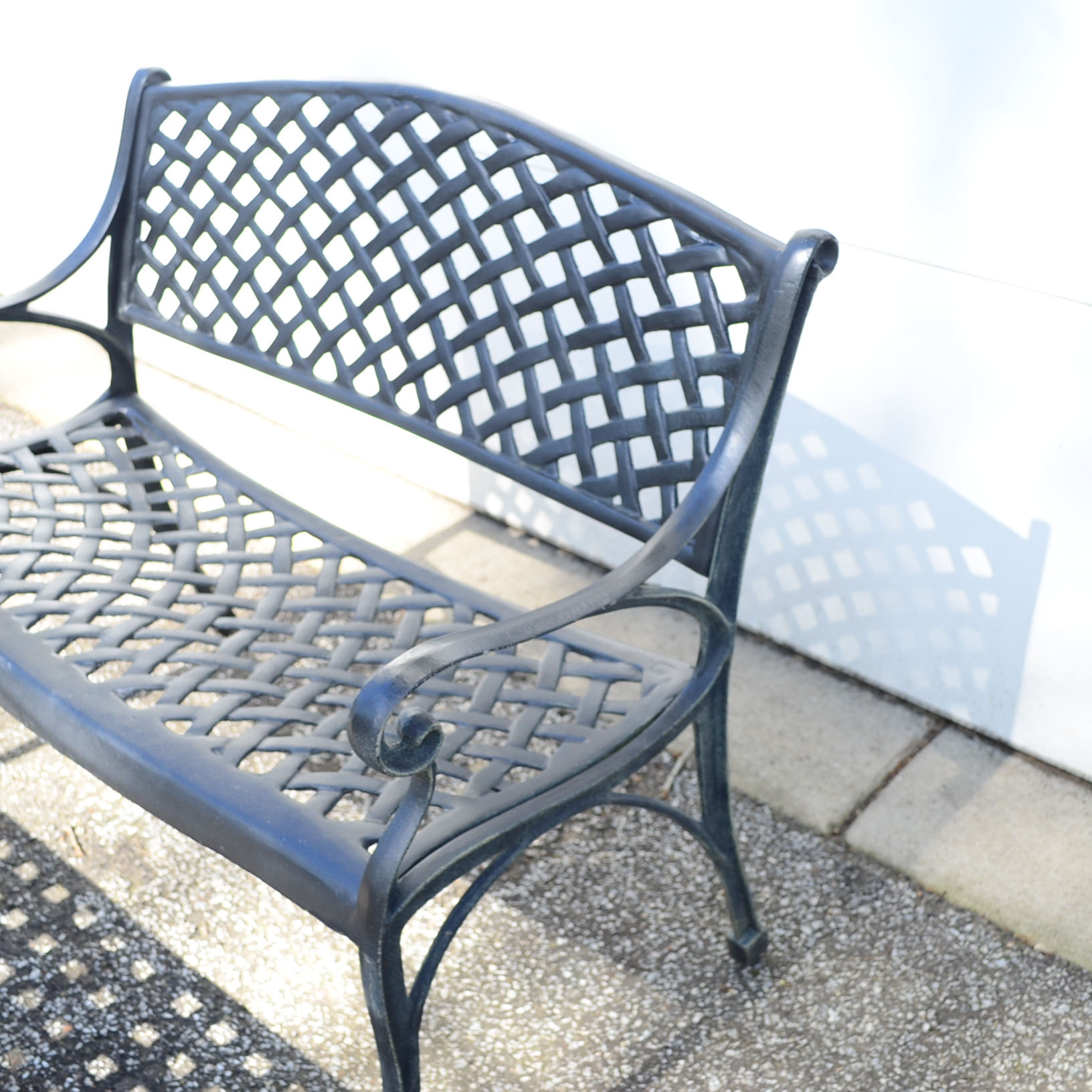 Black Metal Garden Bench and Table
