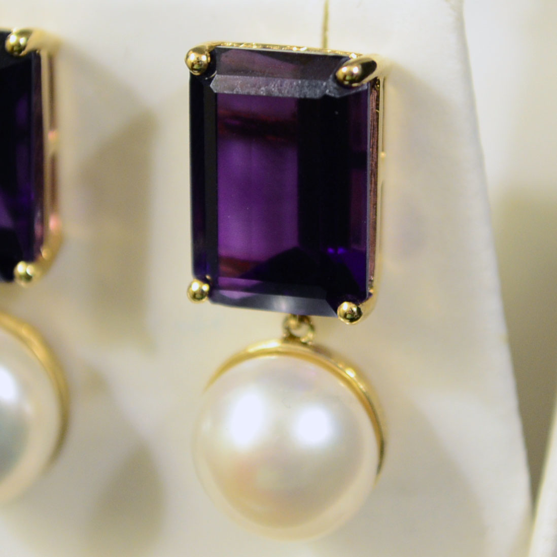 Amethyst and White Pearl Earrings