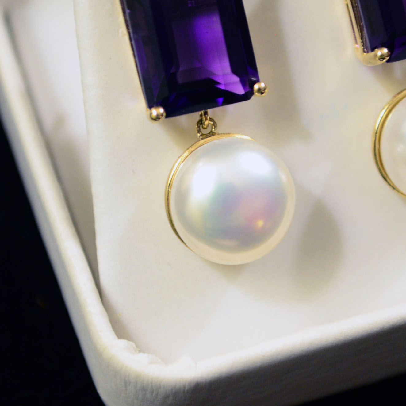 Amethyst and White Pearl Earrings