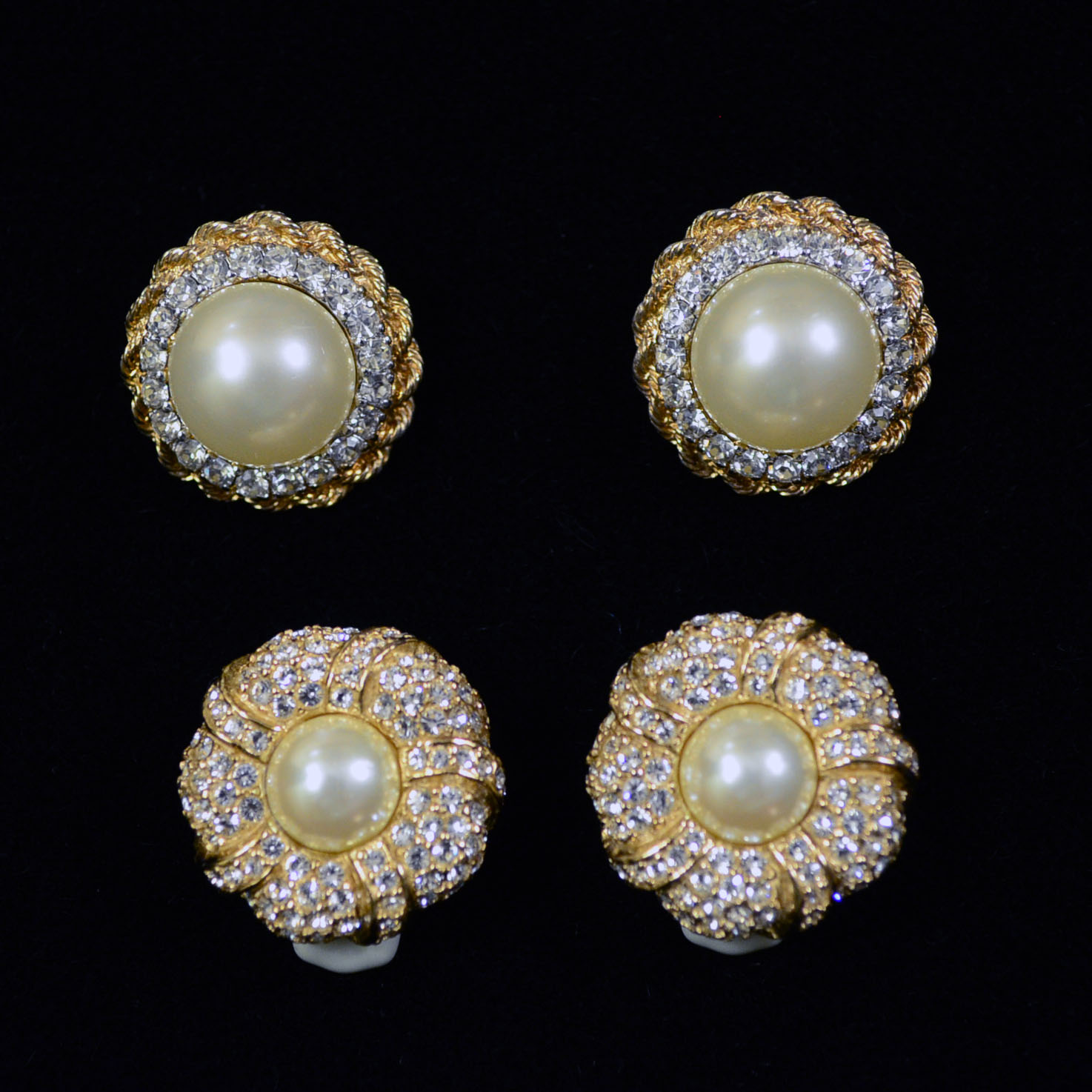 Two Pairs of Vintage Diner and Panetta Faux Pearl Unpierced Earrings