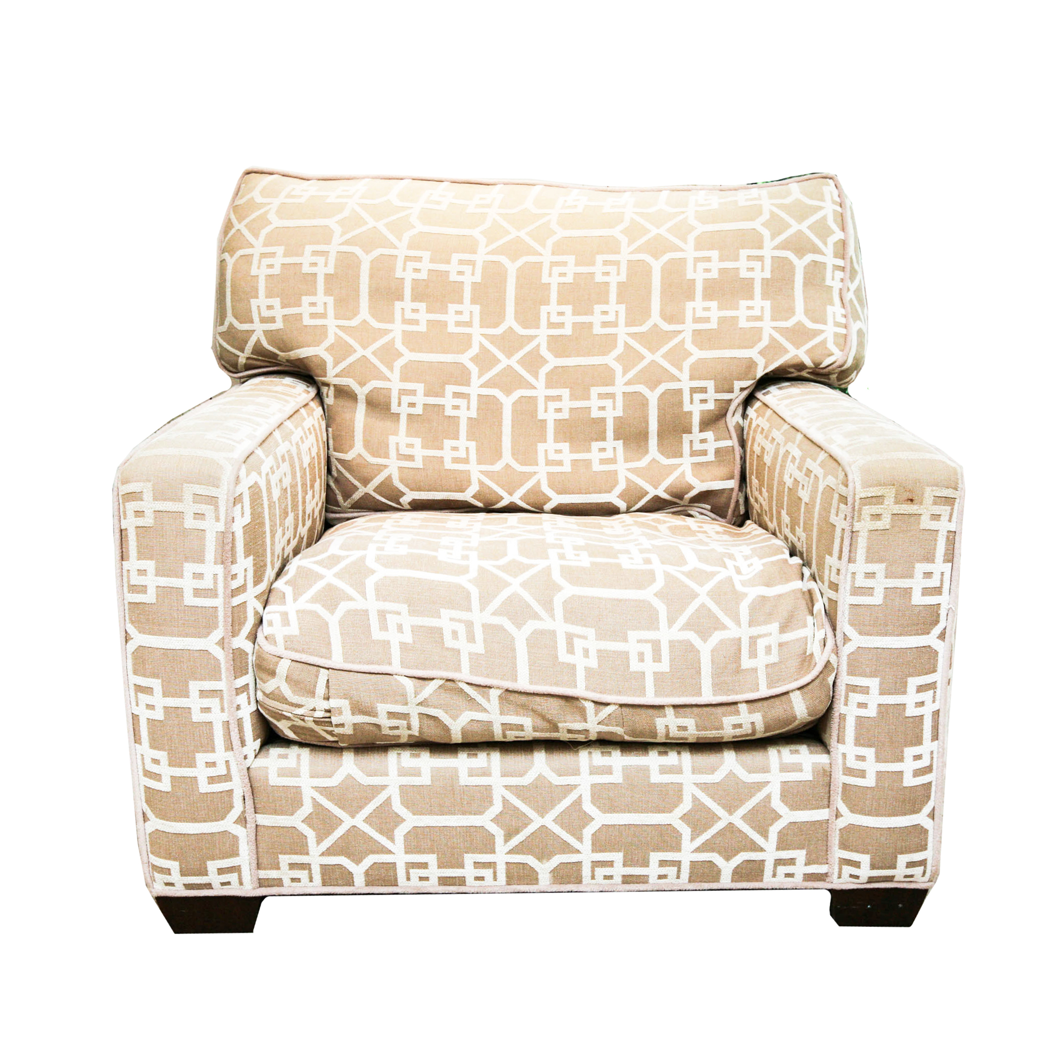 Khaki Upholstered Club Chair with Geometric Design