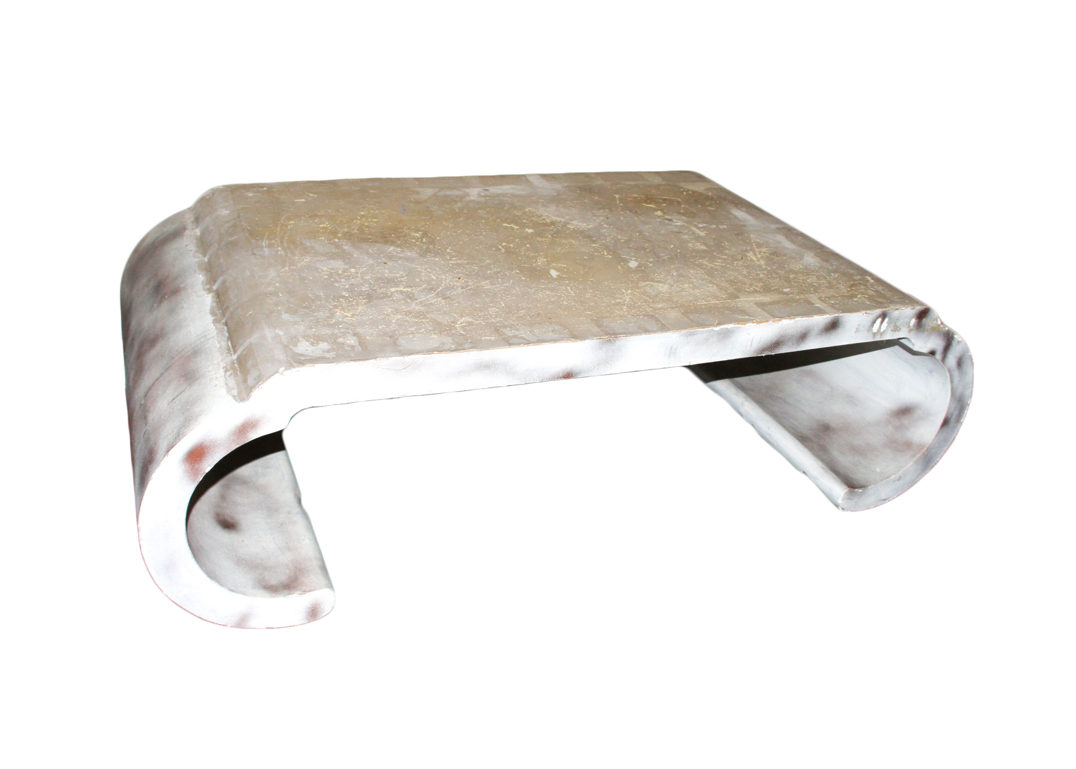 Modern Paper Mache and Wood Curved Coffee Table