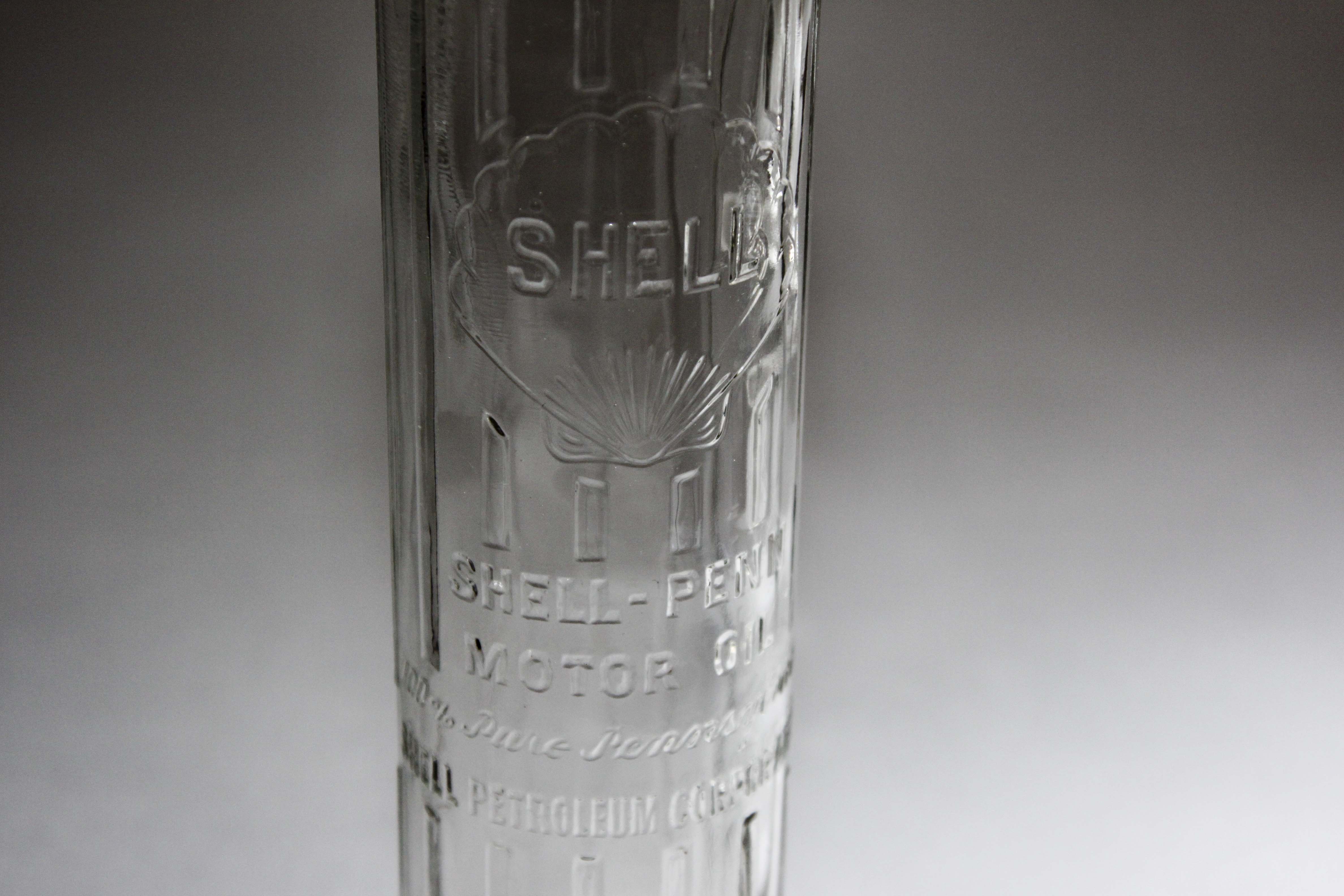 Ten Vintage Shell-Penn Glass Motor Oil Bottles With Metal Carrier