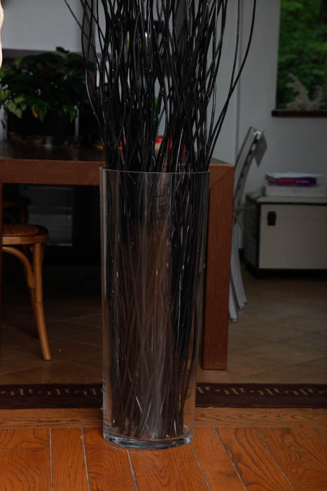 Pair of Large Glass Vases and Decorative Sticks