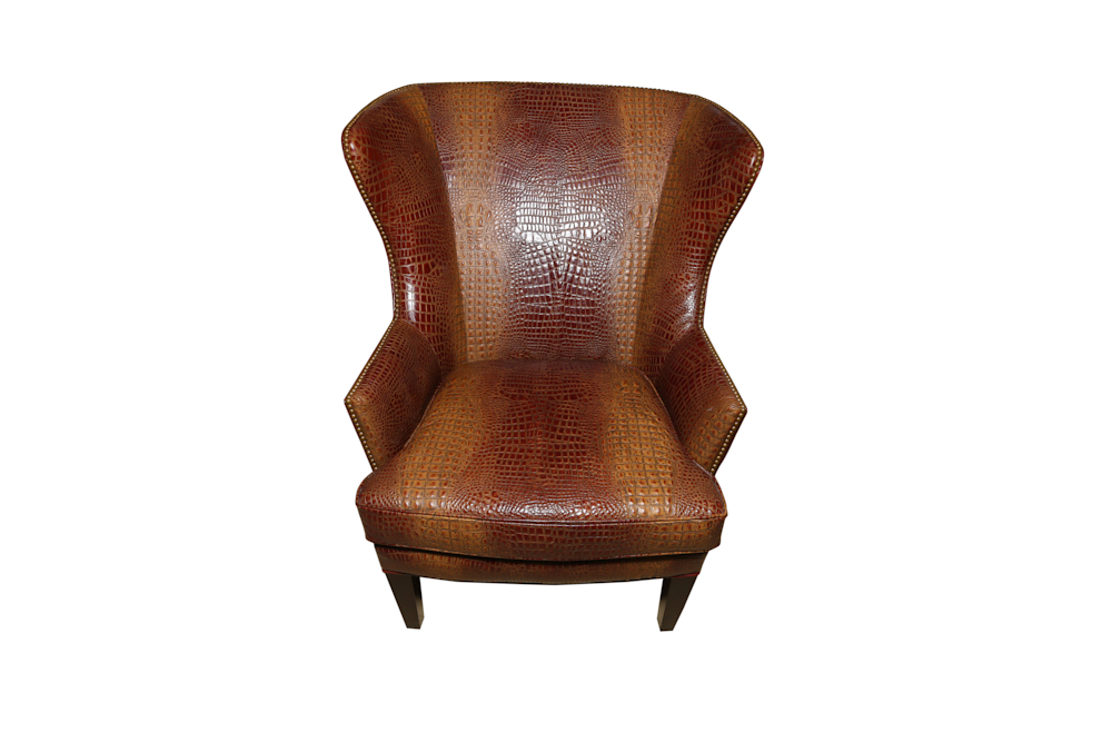 Genuine Alligator Leather Wing Back Chair