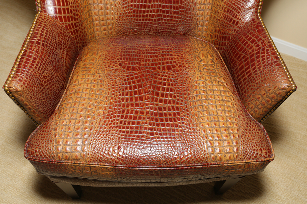 Genuine Alligator Leather Wing Back Chair
