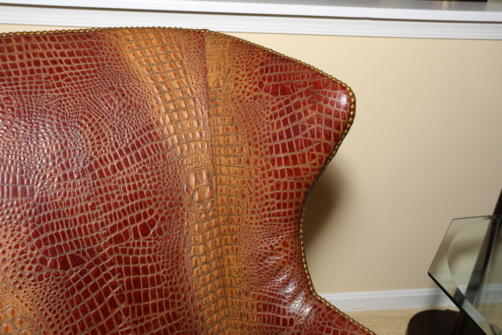 Genuine Alligator Leather Wing Back Chair
